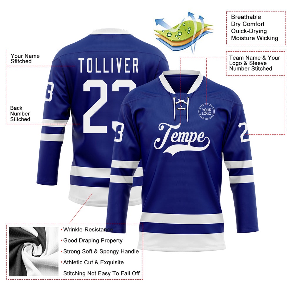 Custom Royal White Hockey Lace Neck Jersey, New Hockey Jersey, Personali Sport Team Jersey Shirt