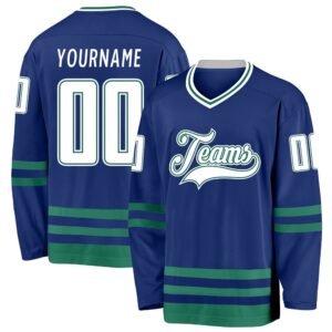 Custom Royal White Kelly Green Hockey Jersey,…
