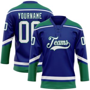 Custom Royal White Kelly Green Hockey Lace…