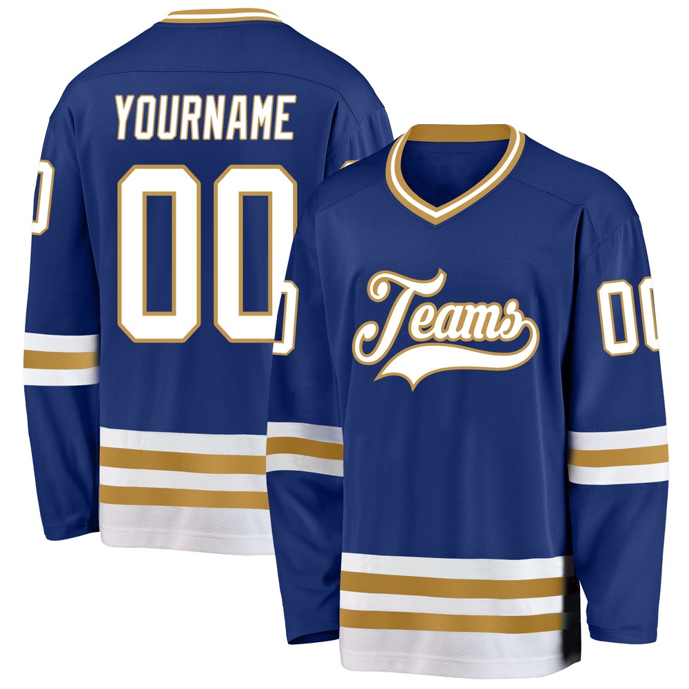 Custom Royal White Old Gold Hockey Jersey, New Hockey Jersey, Personali Sport Team Jersey Shirt