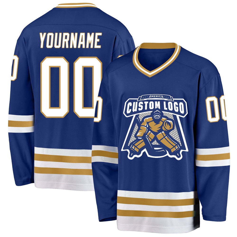 Custom Royal White Old Gold Hockey Jersey, New Hockey Jersey, Personali Sport Team Jersey Shirt