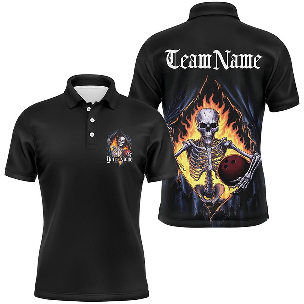 Custom Skull Bowling Polo Shirts For Men, Skeleton Halloween Bowling Shirts Outfit Bowling, Personalized Bowling Team Shirt Custom Skull Bowling Polo Shirts For Men, Skeleton Halloween Bowling Shirts Outfit Bowling, Personalized Bowling Team Shirt