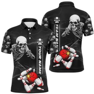 Custom Skull Bowling Polo Shirts Unisex Halloween…
