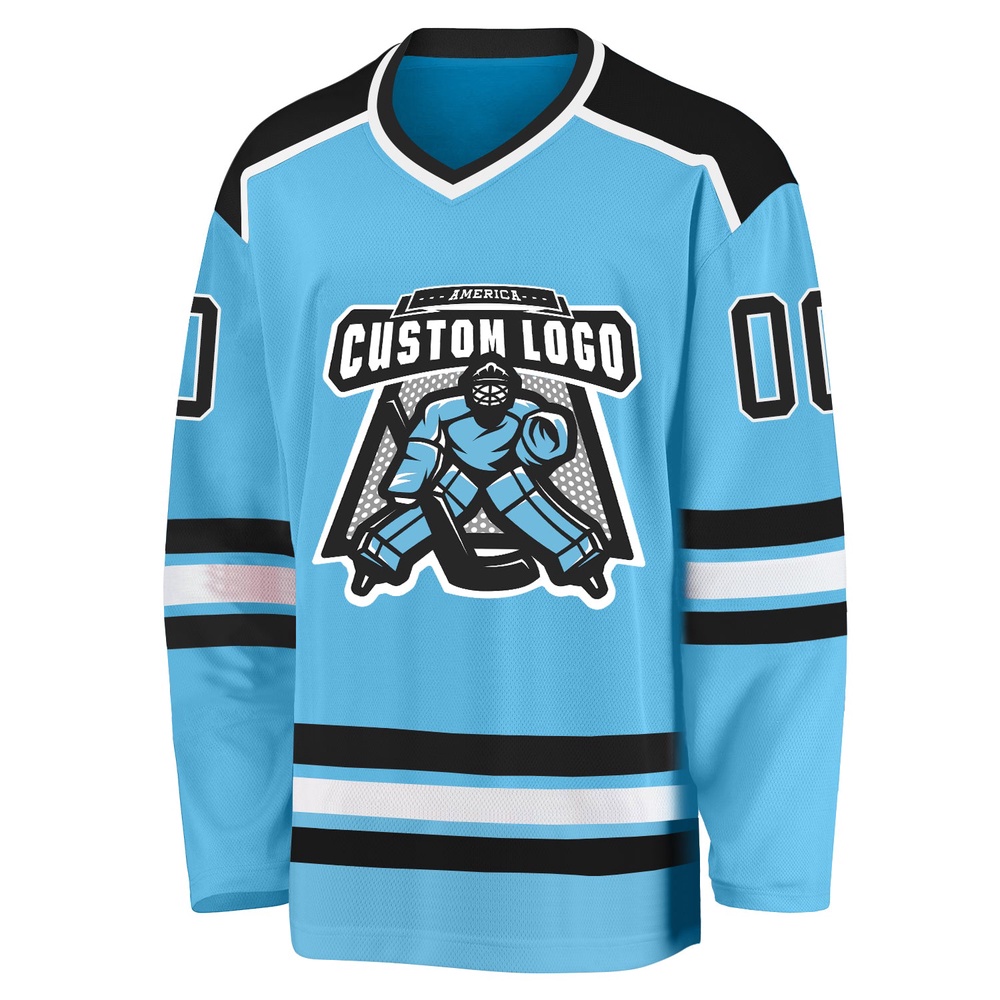 Custom Sky Blue Black White Hockey Jersey, New Hockey Jersey, Personali Sport Team Jersey Shirt