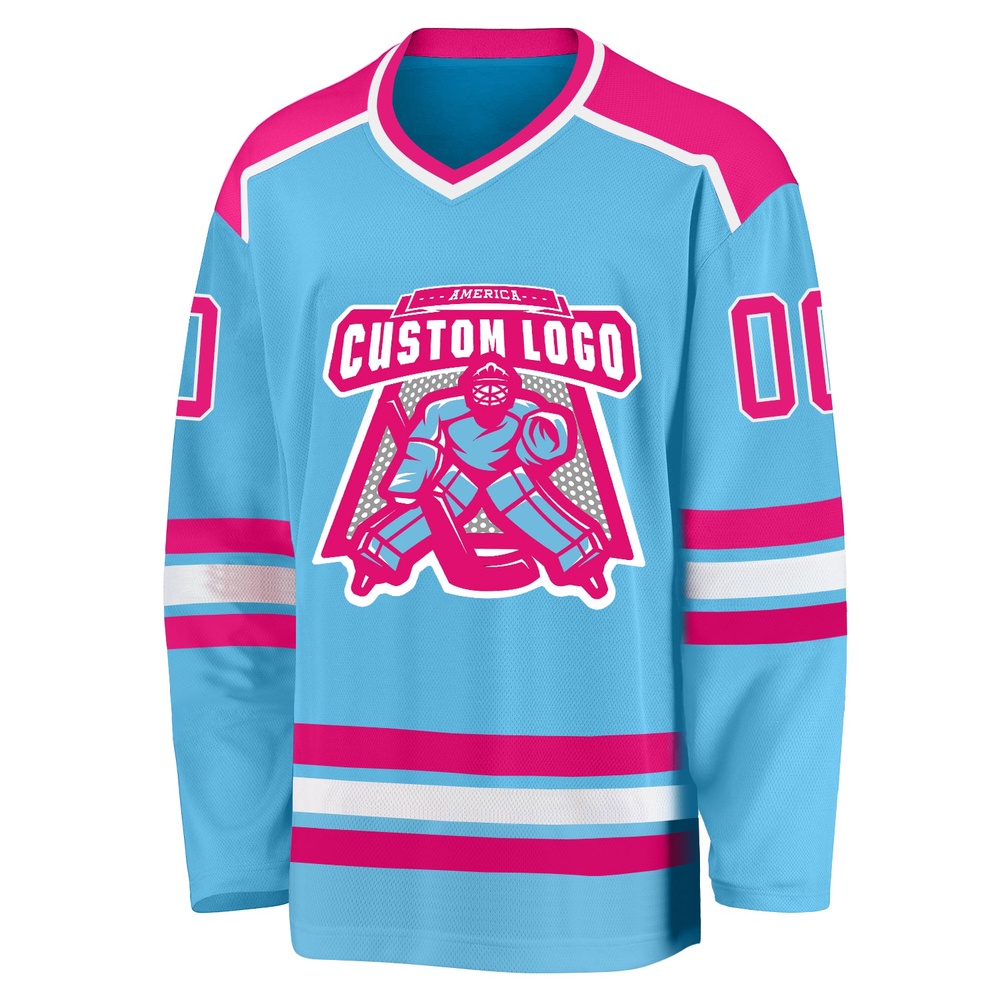 Custom Sky Blue Hot Pink White Hockey Jersey, New Hockey Jersey, Personali Sport Team Jersey Shirt Custom Sky Blue Hot Pink White Hockey Jersey, New Hockey Jersey, Personali Sport Team Jersey Shirt