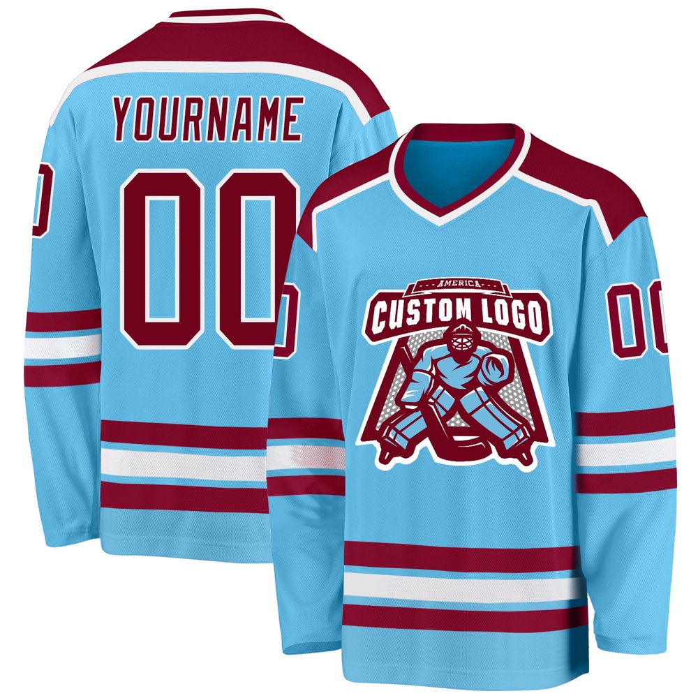 Custom Sky Blue Maroon White Hockey Jersey, New Hockey Jersey, Personali Sport Team Jersey Shirt