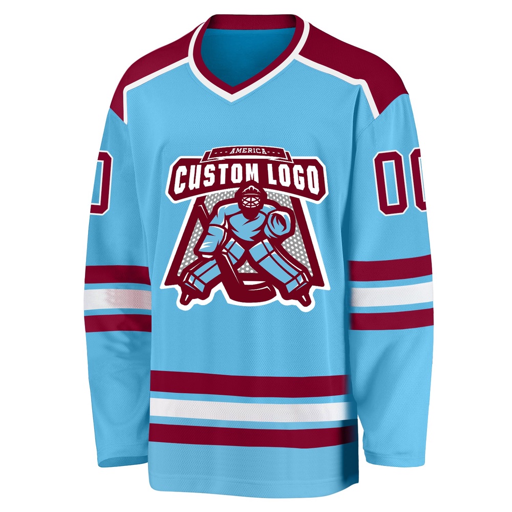 Custom Sky Blue Maroon White Hockey Jersey, New Hockey Jersey, Personali Sport Team Jersey Shirt