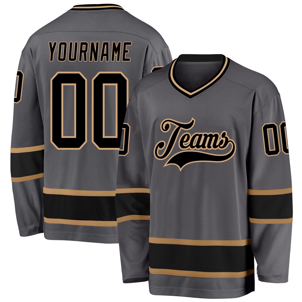 Custom Steel Gray Black Old Gold Hockey Jersey, New Hockey Jersey, Personali Sport Team Jersey Shirt Custom Steel Gray Black Old Gold Hockey Jersey, New Hockey Jersey, Personali Sport Team Jersey Shirt