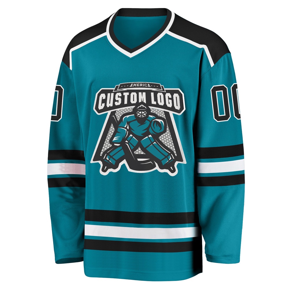 Custom Teal Black White Hockey Jersey, New Hockey Jersey, Personali Sport Team Jersey Shirt