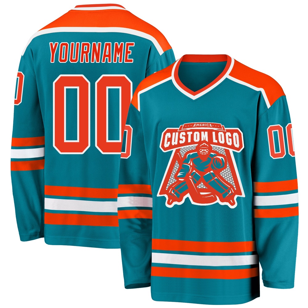 Custom Teal Orange White Hockey Jersey, New Hockey Jersey, Personali Sport Team Jersey Shirt