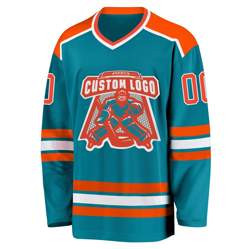 Custom Teal Orange White Hockey Jersey, New Hockey Jersey, Personali Sport Team Jersey Shirt