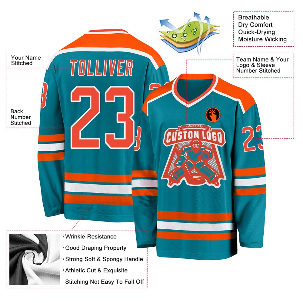 Custom Teal Orange White Hockey Jersey, New Hockey Jersey, Personali Sport Team Jersey Shirt
