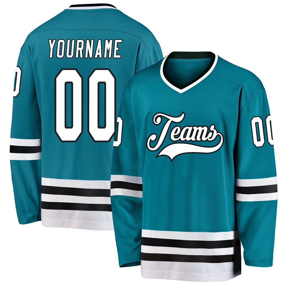 Custom Teal White Black Hockey Jersey, New Hockey Jersey, Personali Sport Team Jersey Shirt