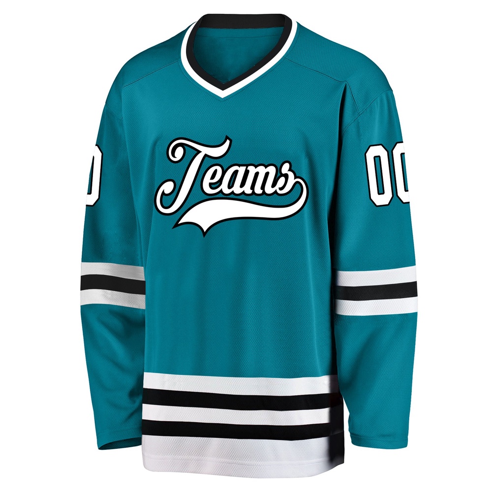 Custom Teal White Black Hockey Jersey, New Hockey Jersey, Personali Sport Team Jersey Shirt