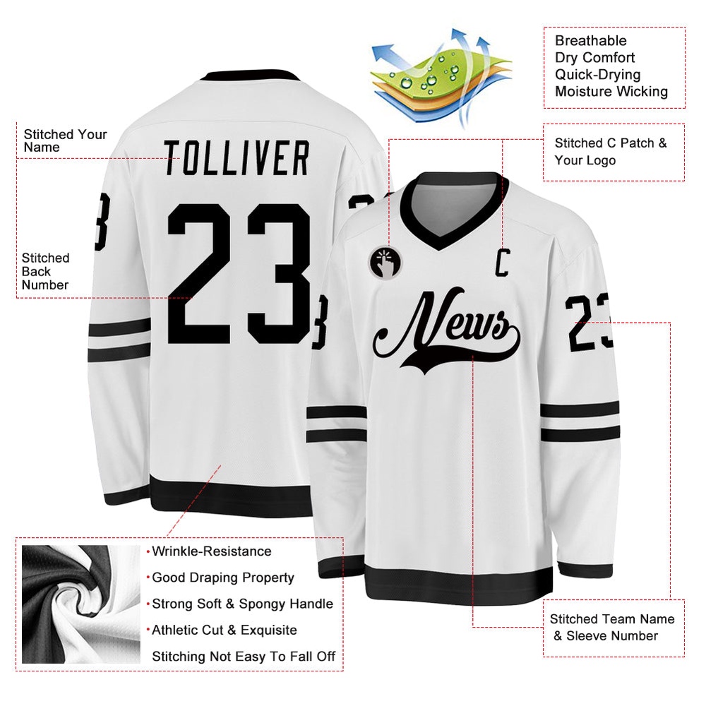 Custom White Black Hockey Jersey, New Hockey Jersey, Personali Sport Team Jersey Shirt