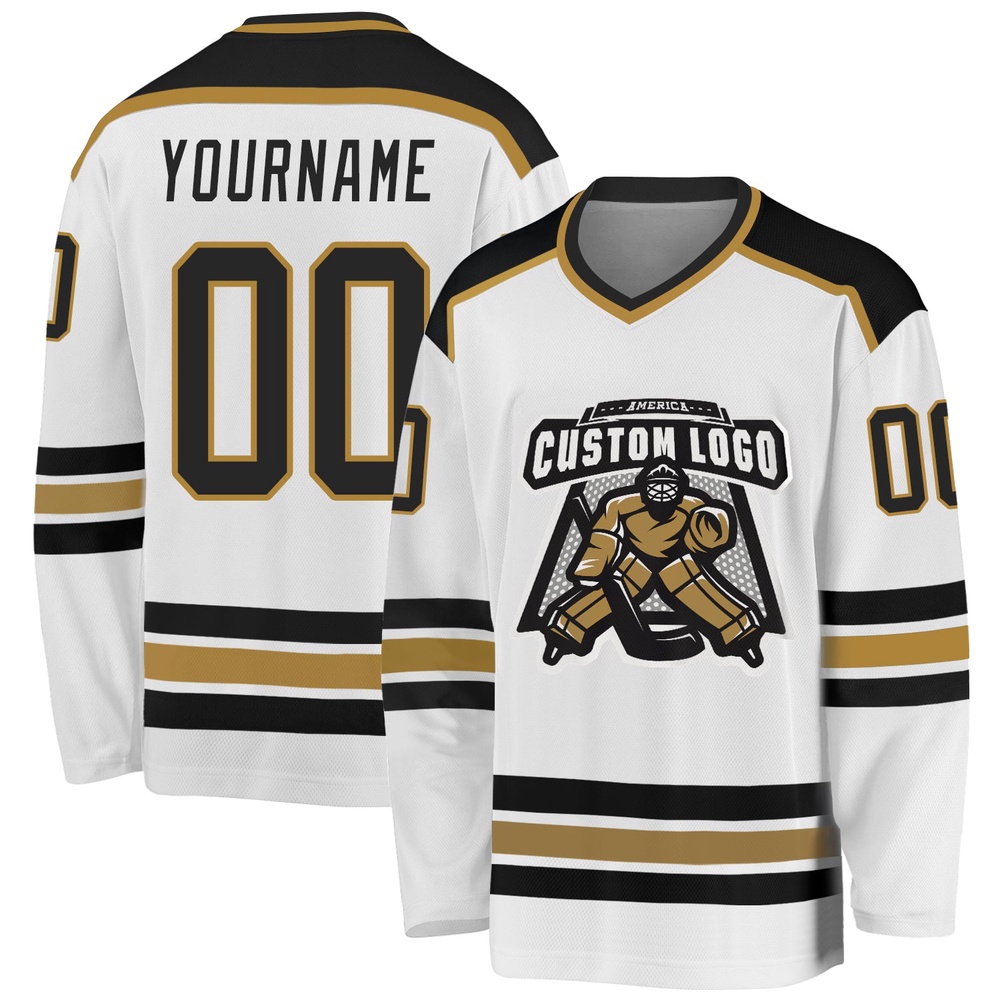 Custom White Black Old Gold Hockey Jersey, New Hockey Jersey, Personali Sport Team Jersey Shirt