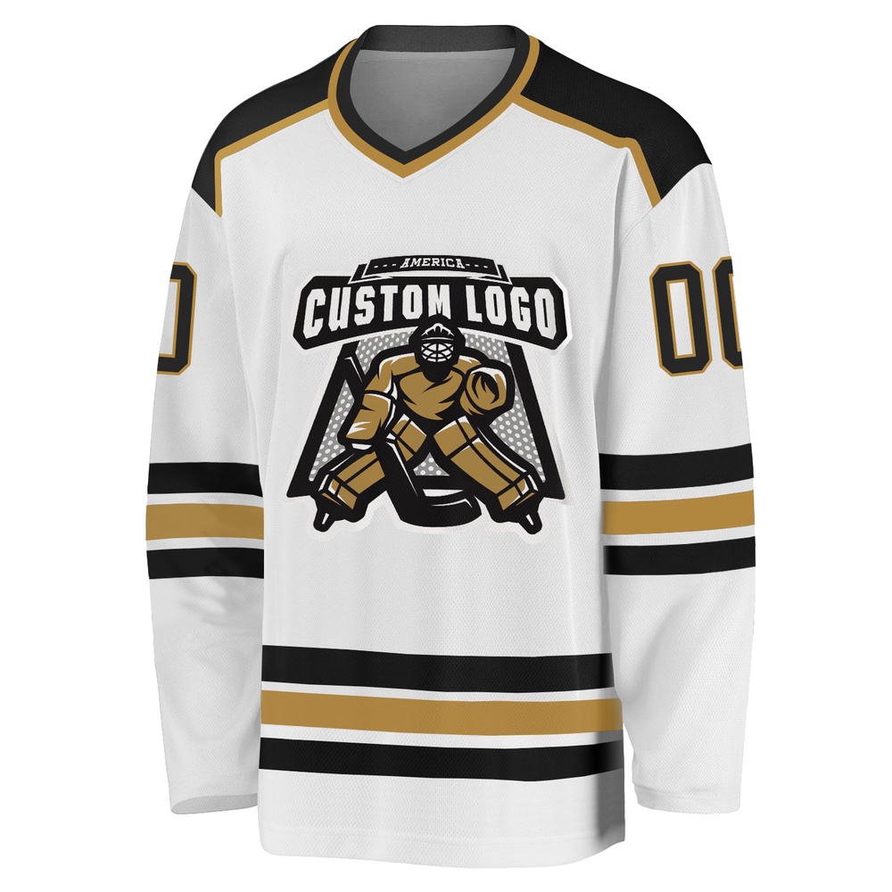 Custom White Black Old Gold Hockey Jersey, New Hockey Jersey, Personali Sport Team Jersey Shirt