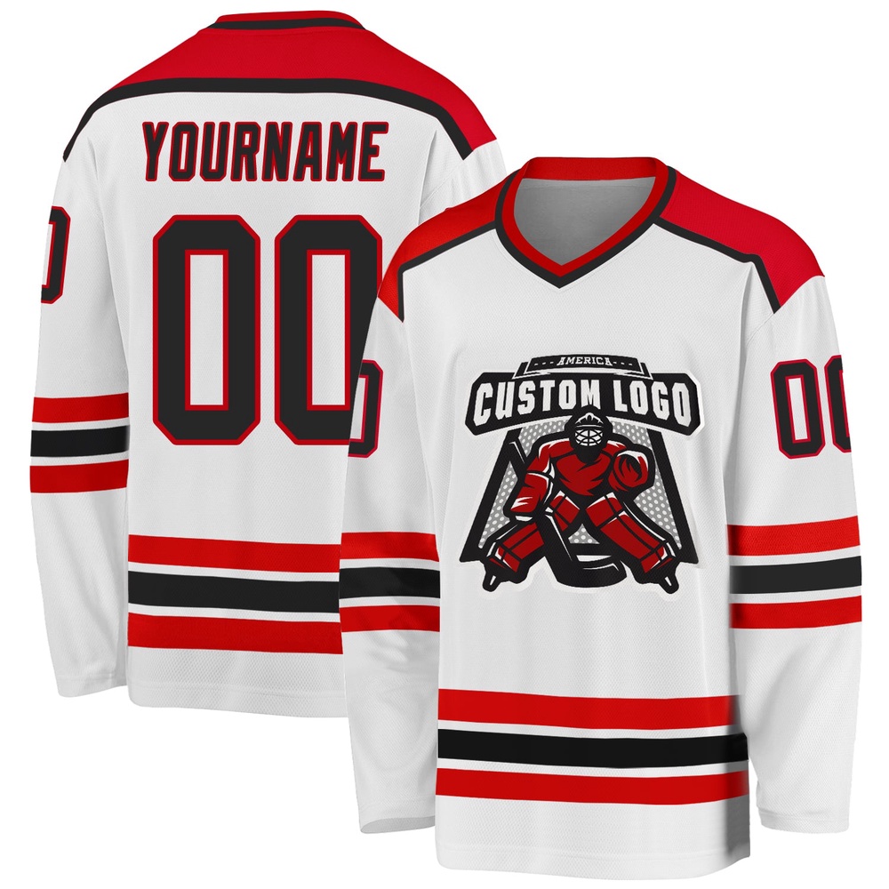 Custom White Black Red Hockey Jersey, New Hockey Jersey, Personali Sport Team Jersey Shirt