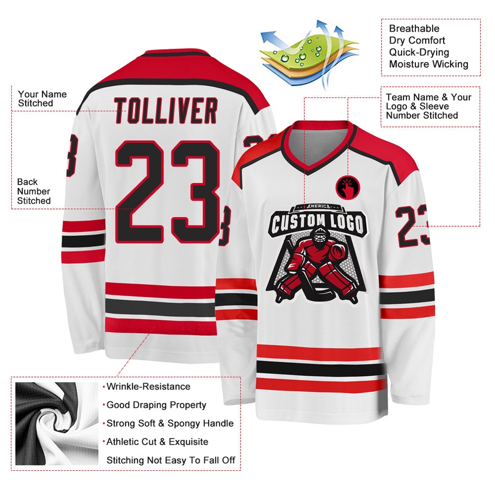 Custom White Black Red Hockey Jersey, New Hockey Jersey, Personali Sport Team Jersey Shirt