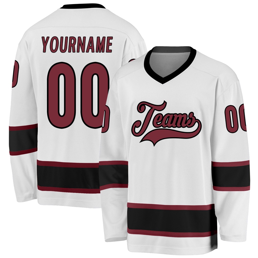 Custom White Burgundy Black Hockey Jersey, New Hockey Jersey, Personali Sport Team Jersey Shirt