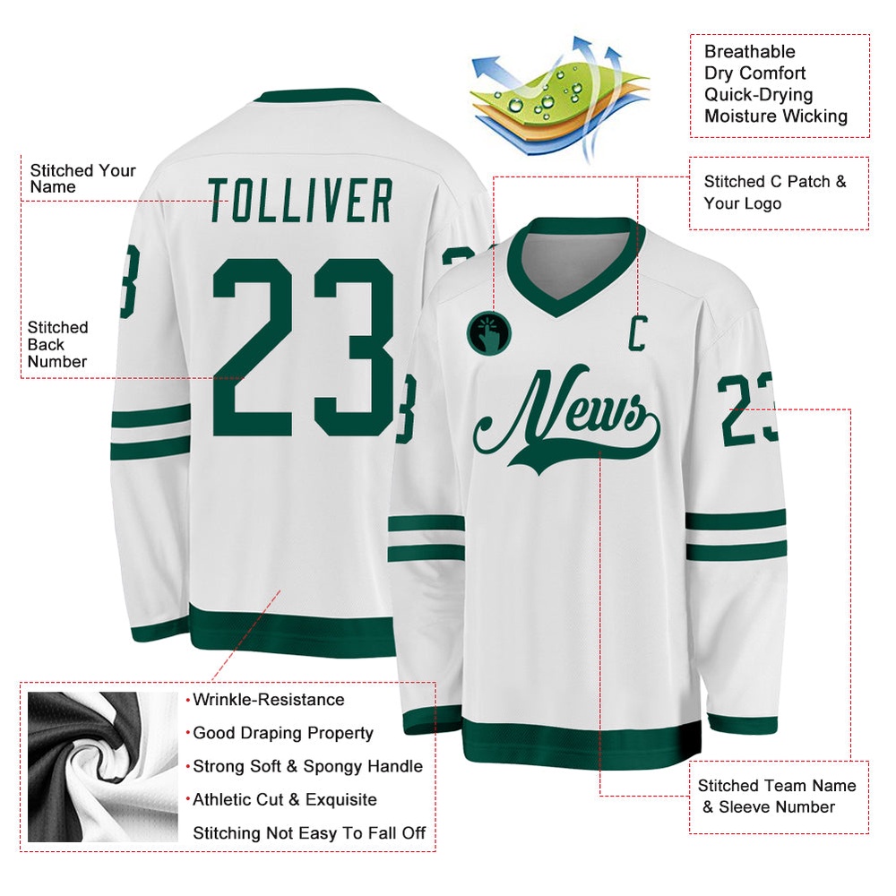 Custom White Green Hockey Jersey, New Hockey Jersey, Personali Sport Team Jersey Shirt Custom White Green Hockey Jersey, New Hockey Jersey, Personali Sport Team Jersey Shirt