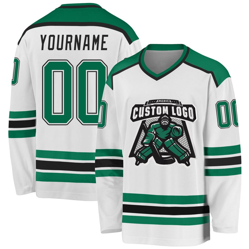 Custom White Kelly Green Black Hockey Jersey, New Hockey Jersey, Personali Sport Team Jersey Shirt Custom White Kelly Green Black Hockey Jersey, New Hockey Jersey, Personali Sport Team Jersey Shirt