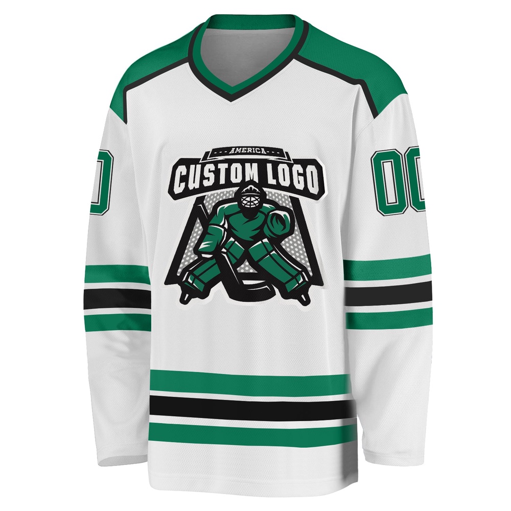 Custom White Kelly Green Black Hockey Jersey, New Hockey Jersey, Personali Sport Team Jersey Shirt Custom White Kelly Green Black Hockey Jersey, New Hockey Jersey, Personali Sport Team Jersey Shirt