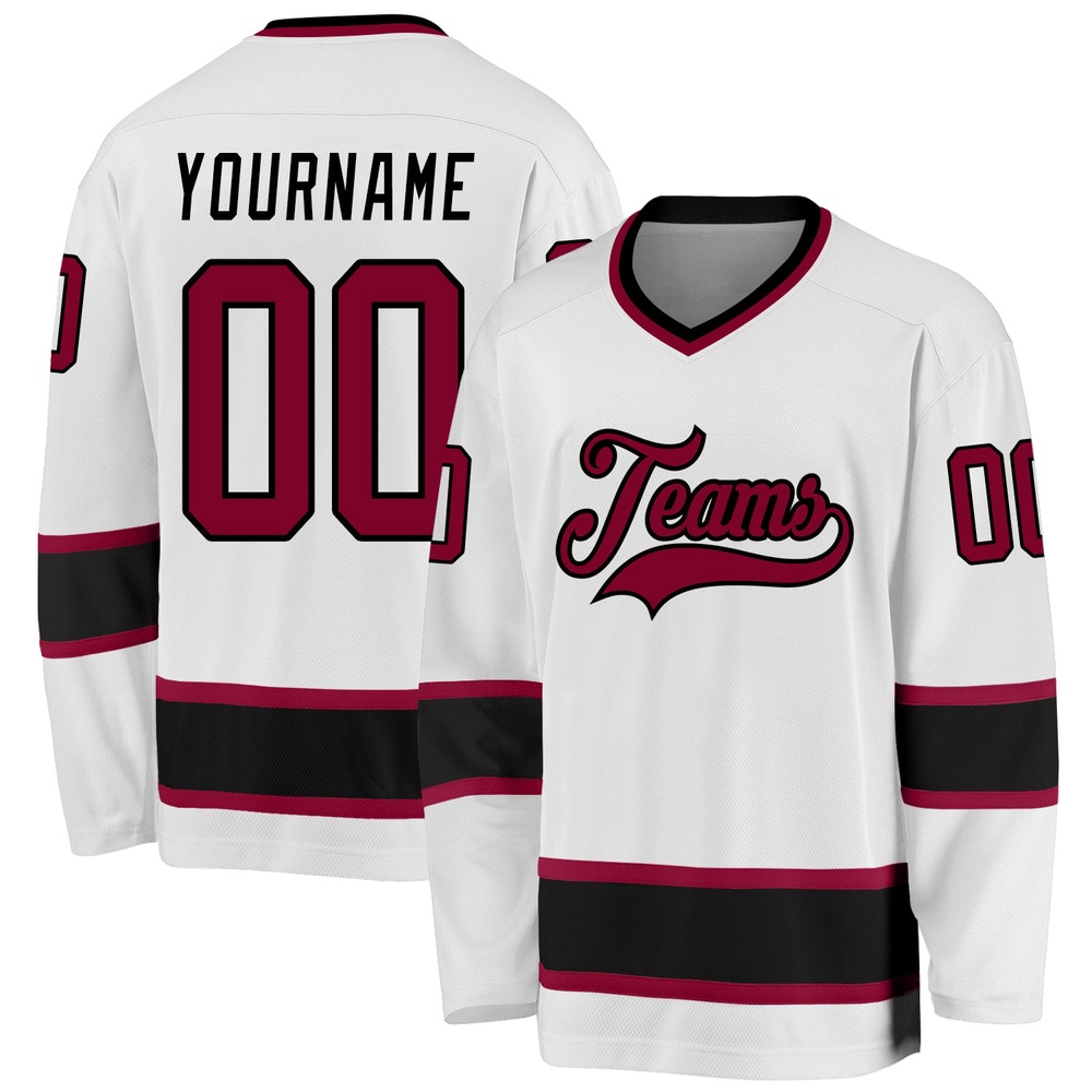 Custom White Maroon Black Hockey Jersey, New Hockey Jersey, Personali Sport Team Jersey Shirt Custom White Maroon Black Hockey Jersey, New Hockey Jersey, Personali Sport Team Jersey Shirt