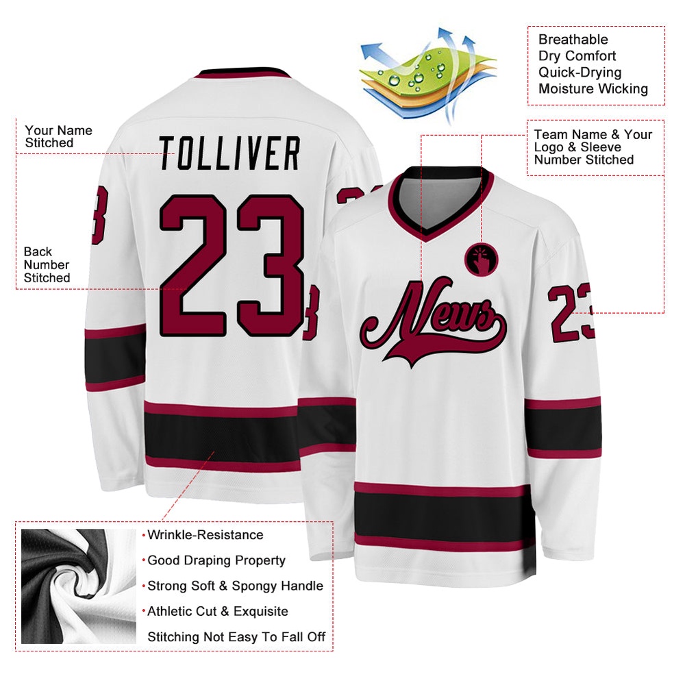 Custom White Maroon Black Hockey Jersey, New Hockey Jersey, Personali Sport Team Jersey Shirt Custom White Maroon Black Hockey Jersey, New Hockey Jersey, Personali Sport Team Jersey Shirt
