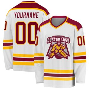 Custom White Maroon Gold Hockey Jersey, New…