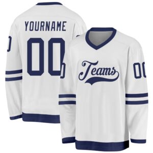 Custom White Navy Hockey Jersey, New Hockey…