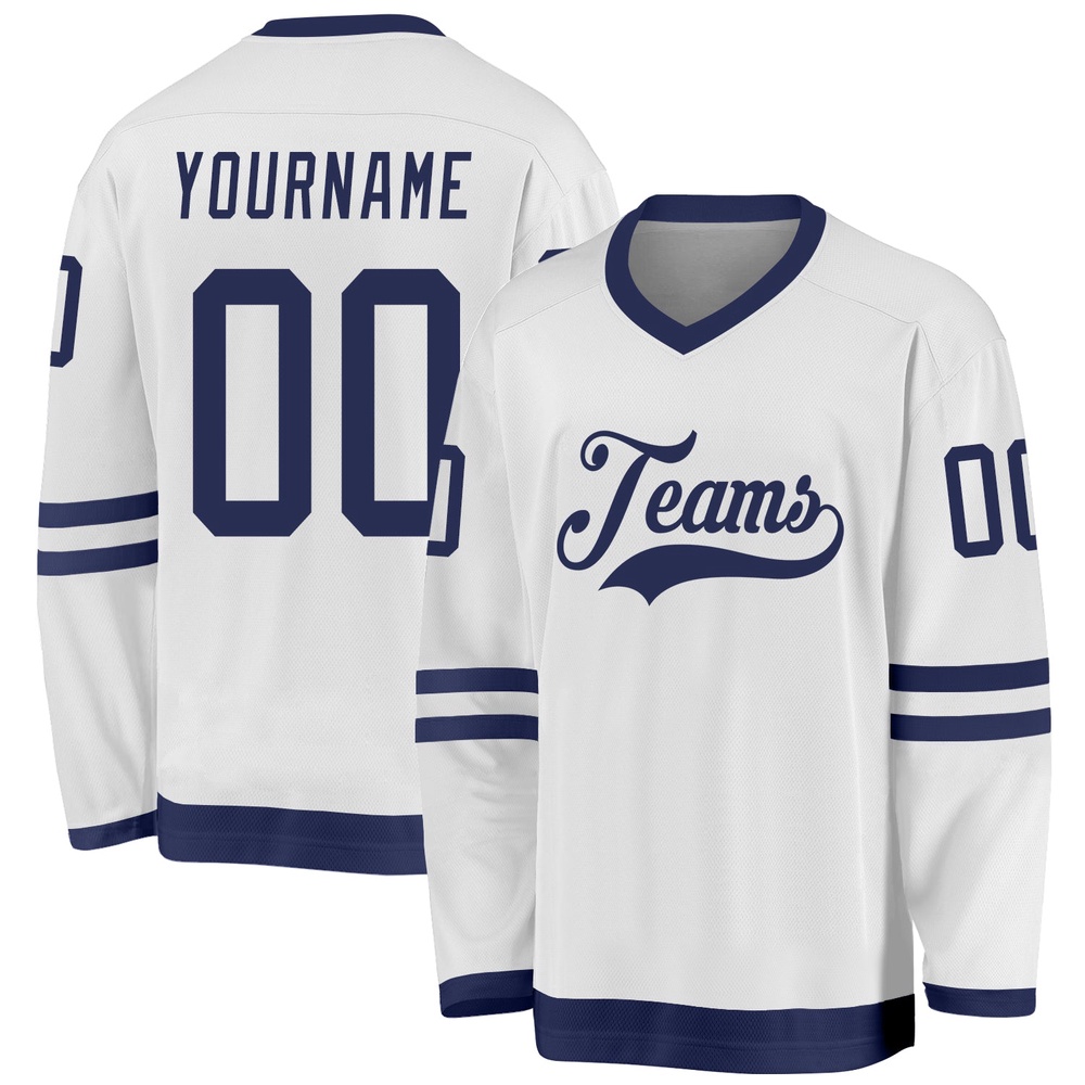 Custom White Navy Hockey Jersey, New Hockey Jersey, Personali Sport Team Jersey Shirt Custom White Navy Hockey Jersey, New Hockey Jersey, Personali Sport Team Jersey Shirt
