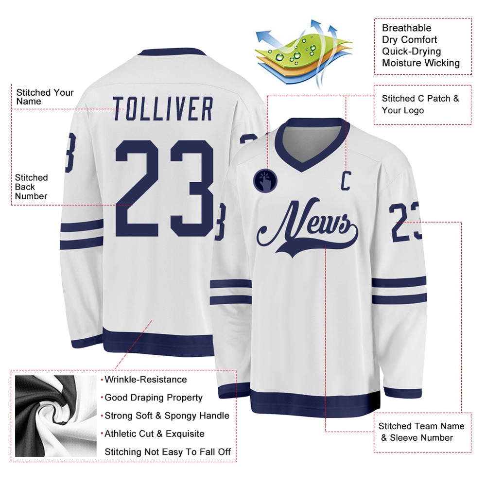 Custom White Navy Hockey Jersey, New Hockey Jersey, Personali Sport Team Jersey Shirt Custom White Navy Hockey Jersey, New Hockey Jersey, Personali Sport Team Jersey Shirt