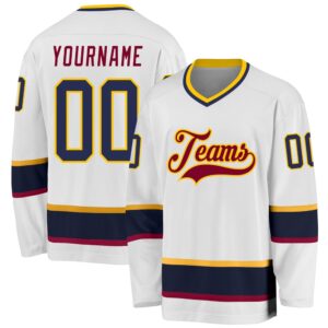 Custom White Navy Maroon Hockey Jersey, New…