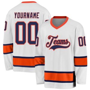 Custom White Navy Orange Hockey Jersey, New…