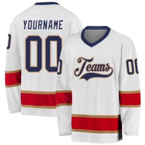 Custom White Navy Red Hockey Jersey, New…