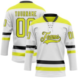 Custom White Neon Yellow Black Hockey Lace…