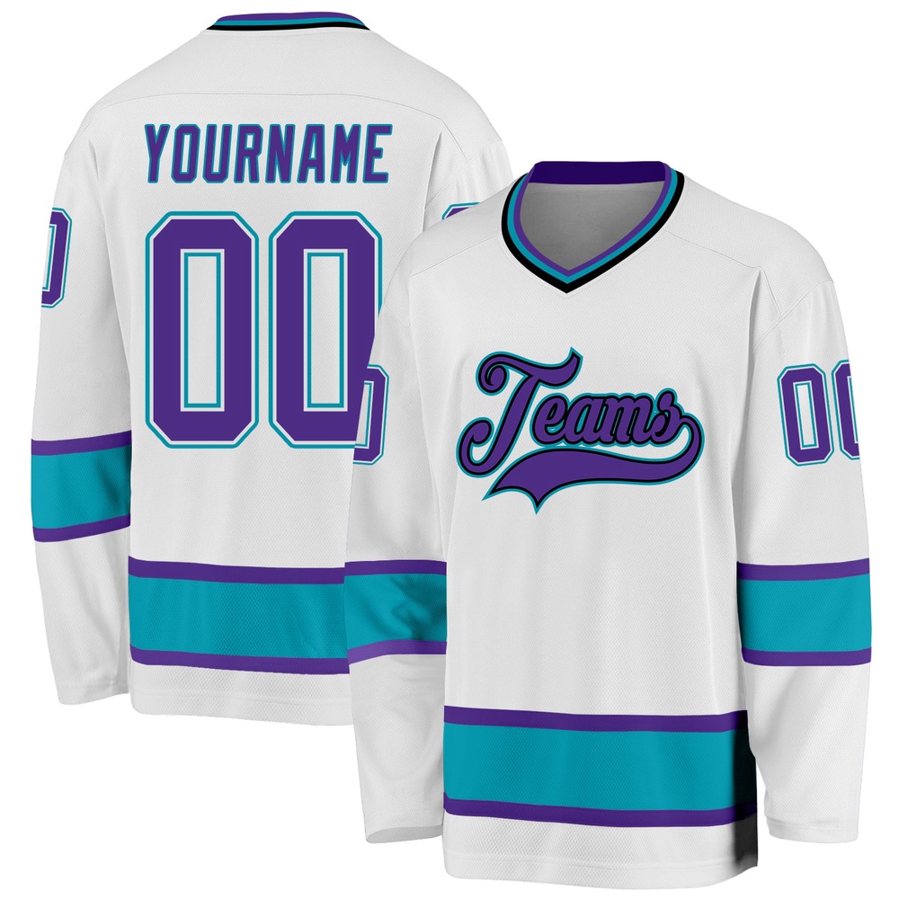 Custom White Purple Teal Hockey Jersey, New Hockey Jersey, Personali Sport Team Jersey Shirt