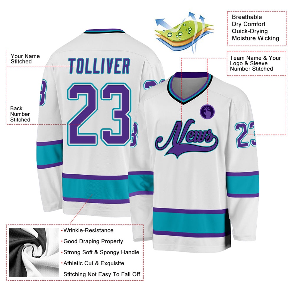 Custom White Purple Teal Hockey Jersey, New Hockey Jersey, Personali Sport Team Jersey Shirt