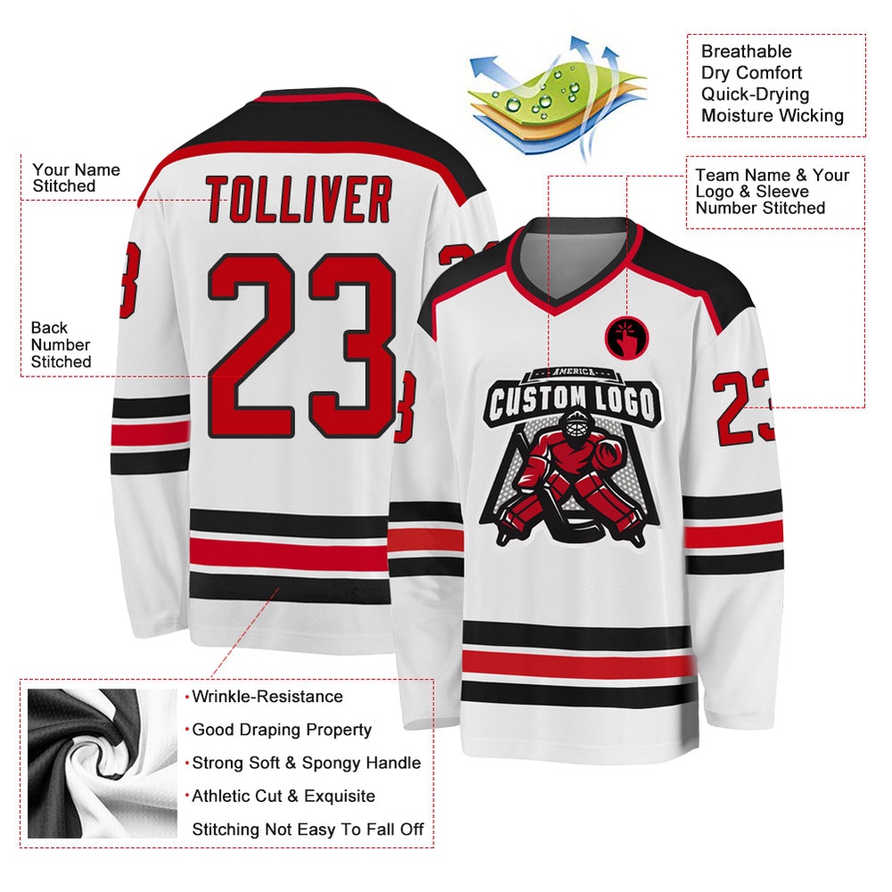 Custom White Red Black Hockey Jersey, New Hockey Jersey, Personali Sport Team Jersey Shirt