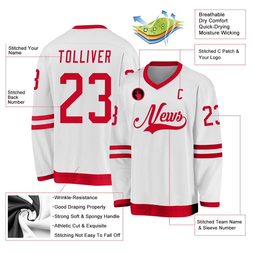Custom White Red Hockey Jersey, New Hockey Jersey, Personali Sport Team Jersey Shirt
