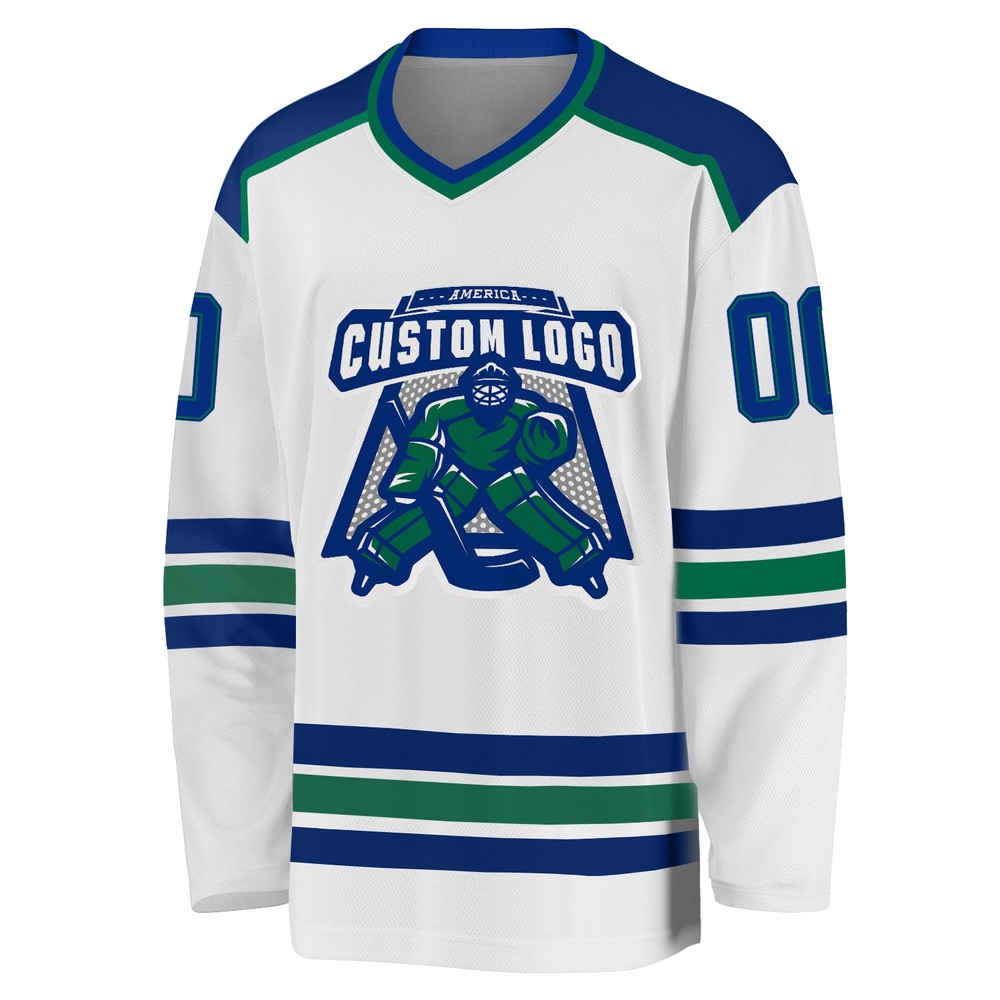 Custom White Royal Kelly Green Hockey Jersey, New Hockey Jersey, Personali Sport Team Jersey Shirt Custom White Royal Kelly Green Hockey Jersey, New Hockey Jersey, Personali Sport Team Jersey Shirt