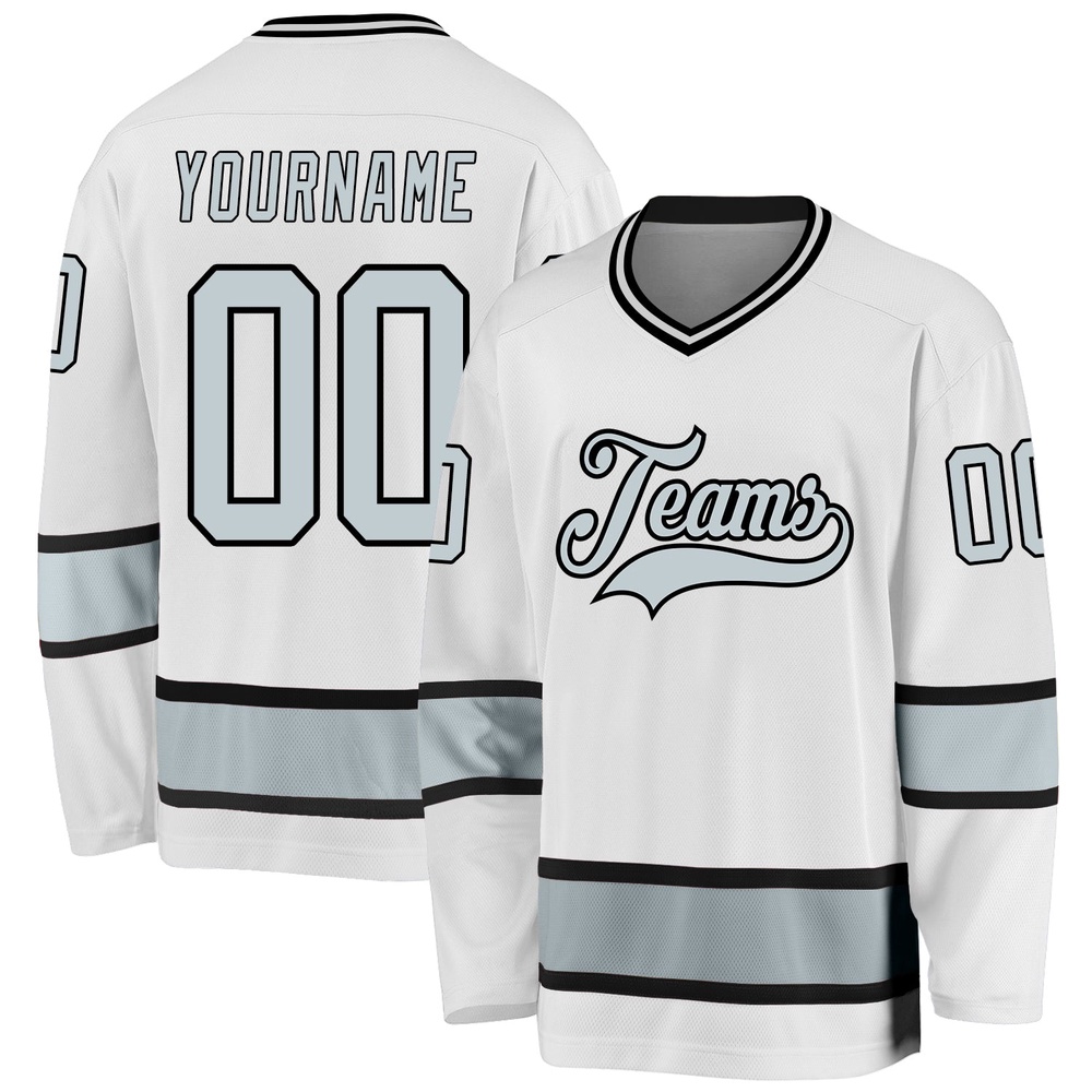 Custom White Silver Black Hockey Jersey, New Hockey Jersey, Personali Sport Team Jersey Shirt
