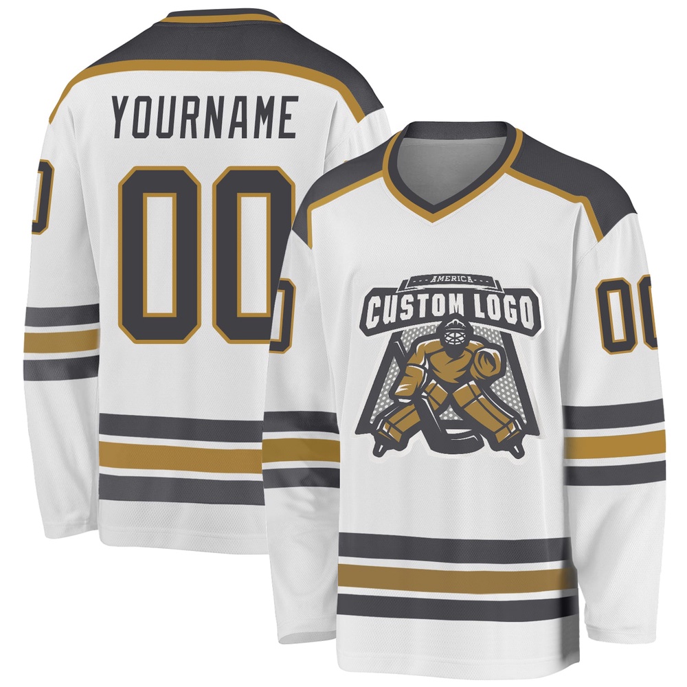 Custom White Steel Gray Old Gold Hockey Jersey, New Hockey Jersey, Personali Sport Team Jersey Shirt