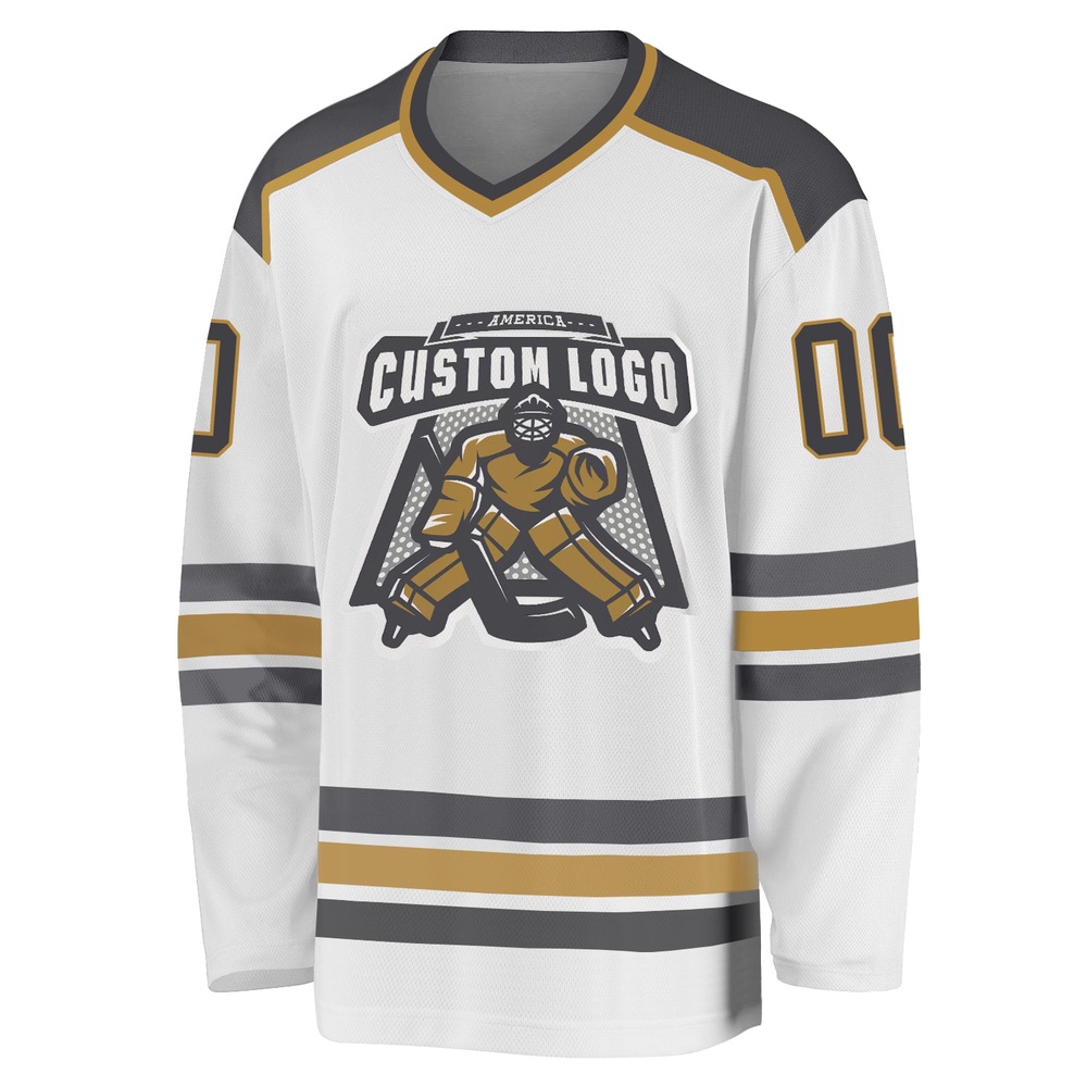 Custom White Steel Gray Old Gold Hockey Jersey, New Hockey Jersey, Personali Sport Team Jersey Shirt