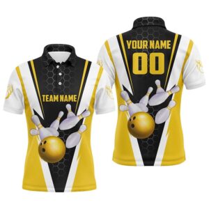 Custom Yellow Strike Bowling Polo Shirts For…