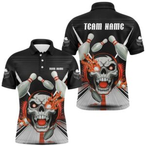 Customizable Red Orange Flame Bowling Shirts, Skull…