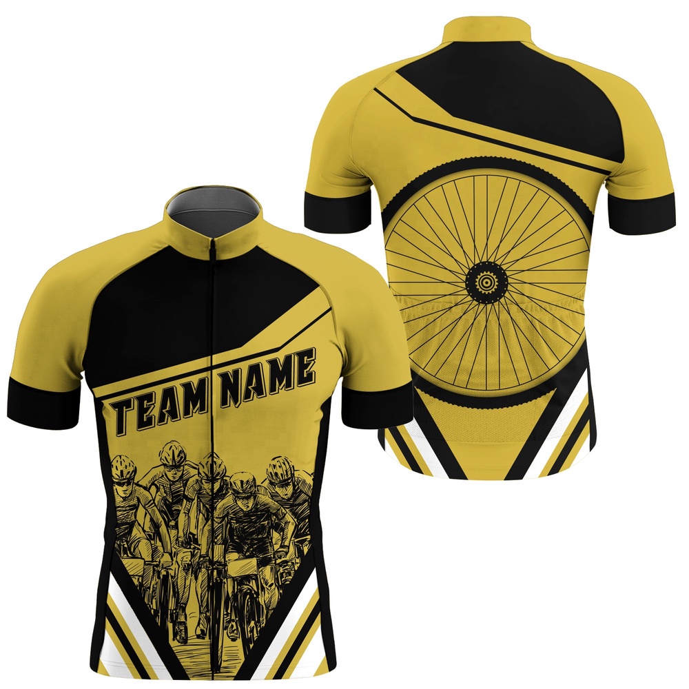 Customized Men Cycling Team Jersey Yellow Biking Athletes Racewear Anti Uv Road Racing Gear, Custom Mono Cycling Jersey