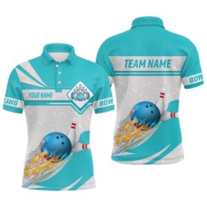 Cyan Blue Bowling Polo Shirts For Men…
