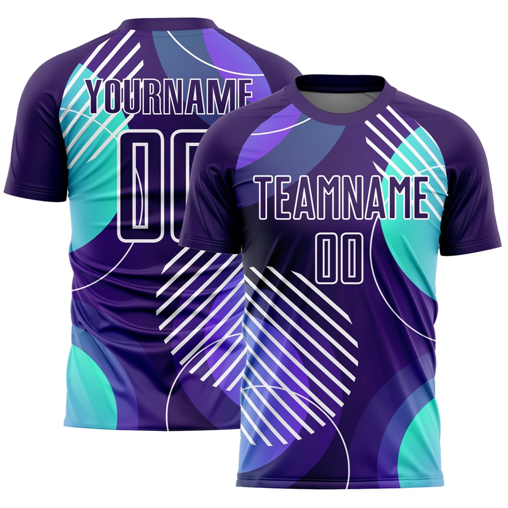 Dark Purple White Geometric Shapes Sublimation Soccer Uniform Jersey, Custom Team Soccer Jersey Shirt Dark Purple White Geometric Shapes Sublimation Soccer Uniform Jersey, Custom Team Soccer Jersey Shirt